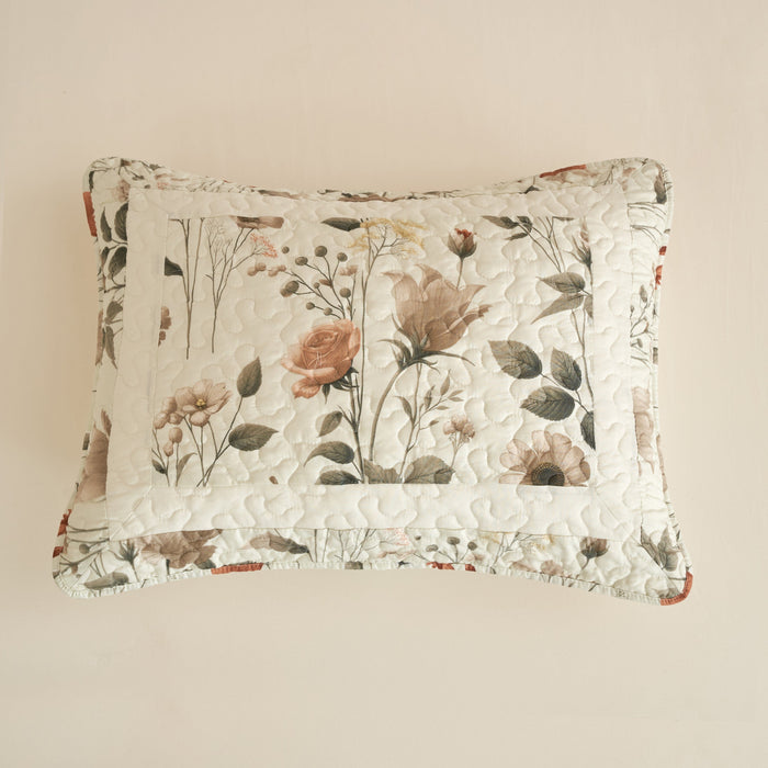 DaDalogy Enchanted Meadow Quilt Set - Victoria Garden Delicate Floral Symphony in Beige, Rose, and Soft Green, Luxuriously Soft Quilted Bedspread Set - DaDa Bedding Collection