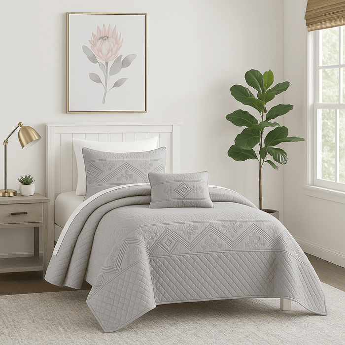 DaDa Bedding Whimsical Lavender Grey Cottage Soft Quilted Coverlet Bedspread Set (JHW866)