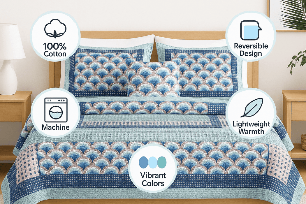 DaDa Bedding Mediterranean Blue Mint Green Patchwork Quilted Bedspread Set (JHW-884)