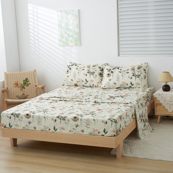 DaDalogy Enchanted Meadow Bed in a bag Set - Victoria Garden Delicate Floral Symphony in Beige, Rose, and Soft Green, Luxuriously Soft Quilted Set - DaDa Bedding Collection