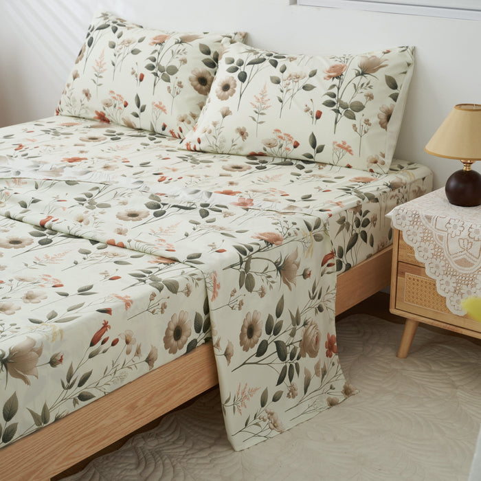 DaDalogy Enchanted Meadow Bed in a bag Set - Victoria Garden Delicate Floral Symphony in Beige, Rose, and Soft Green, Luxuriously Soft Quilted Set - DaDa Bedding Collection