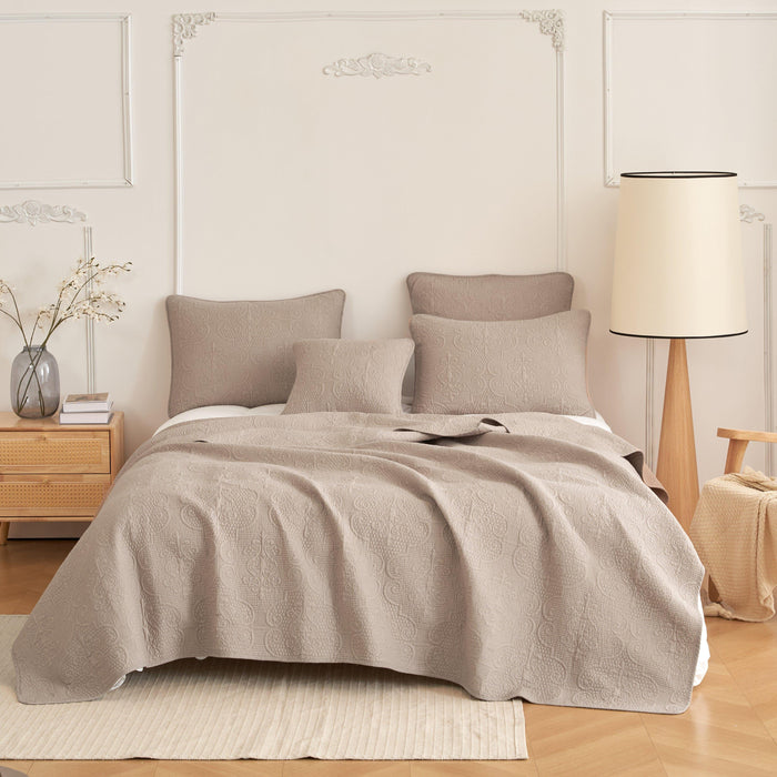 DaDa Bedding Neutral Taupe Beige Sandy Elegant Matelasse Cotton Quilted Bedspread Set (JHW-585) - DaDa Bedding Collection