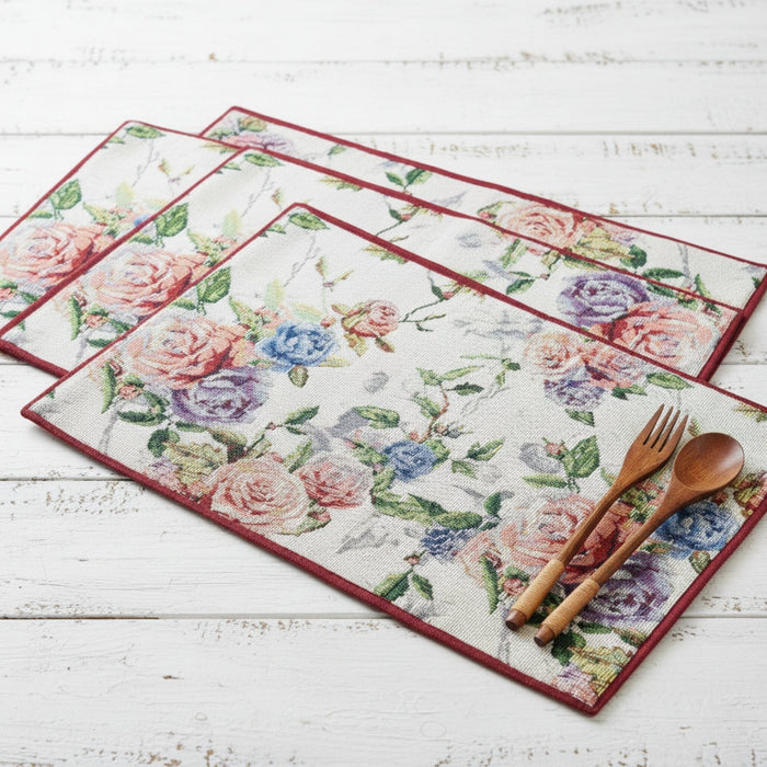floral roses tapestry placemat set pf 4