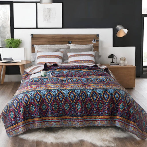 DaDa Bedding Southwestern Aztec Bohemian Desert Tribal Quilted Bedspread Set (KSX-002) - DaDa Bedding Collection