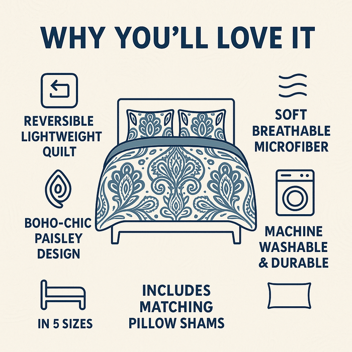 DaDa Bedding Bohemian Summertime White Blue Floral Paisley Bedspread Set (KSX-003)