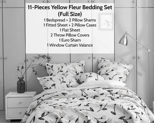 DaDa Bed in a Bag Bundle Set - Yellow Fleur Botanical Ivory Tan Floral Bedding Set (18112) - DaDa Bedding Collection