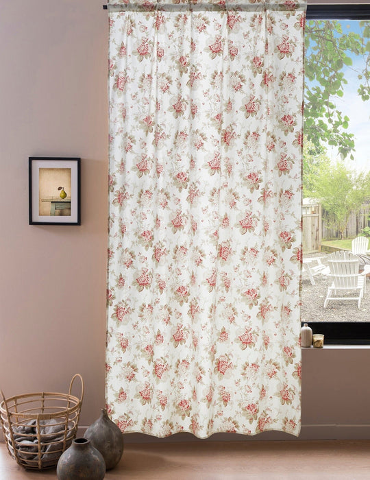 DaDa Bedding Set of 2-Pieces Hint of Mint Dainty Floral Pink Roses Cottage Sheer Window Panel Curtains (JHW3036)