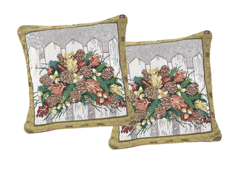 DaDa Bedding Set of 2-Pieces Festive Holiday Fiesta Floral Botanical Tapestry Throw Pillow Covers w/ Inserts - 18" x 18"
