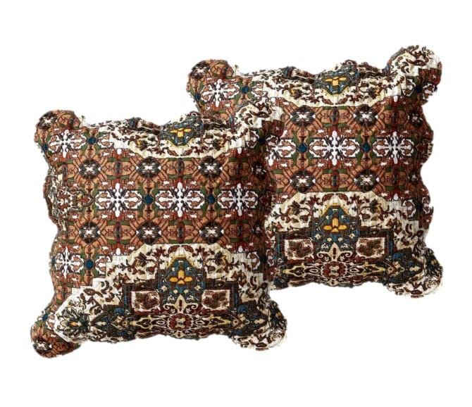 DaDa Bedding Set of 2-Pieces Rustic Earthy Cross Motif Folk Scalloped Throw Pillow Covers, 18" x 18" (JHW944)