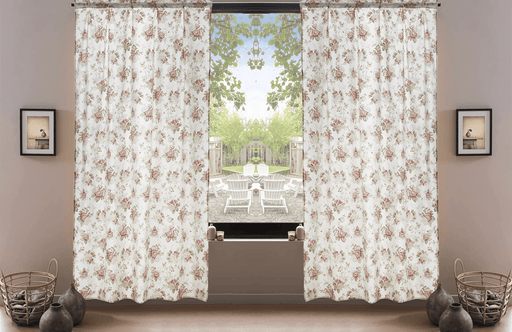 DaDa Bedding Set of 2-Pieces Hint of Mint Dainty Floral Pink Roses Cottage Sheer Window Panel Curtains (JHW3036) - DaDa Bedding Collection