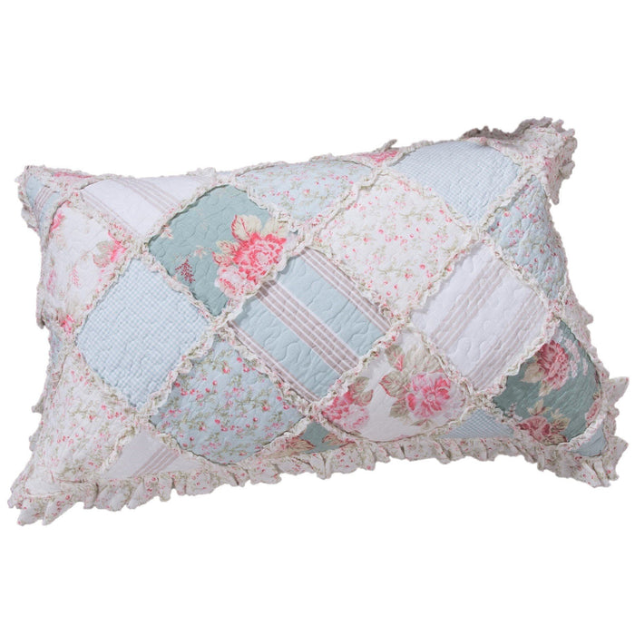 DaDa Bedding Hint of Mint Cottage Floral Cotton Patchwork Pillow Sham (JHW3036)