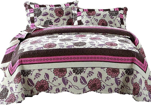 DaDa Bedding Bohemian Purple Blooms Floral Garden Pink Brown Bedspread Set (KBJ1629) - DaDa Bedding Collection