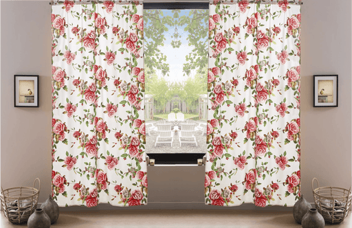 DaDa Bedding Set of 2-Pieces Romantic Roses Pink Floral Sheer Window Panel Curtains (JHW-879) - DaDa Bedding Collection