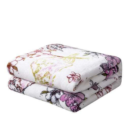 DaDa Bedding Floral Blossoms Spring Cottage Birds Soft Fleece Throw Blanket (XY1010) - DaDa Bedding Collection