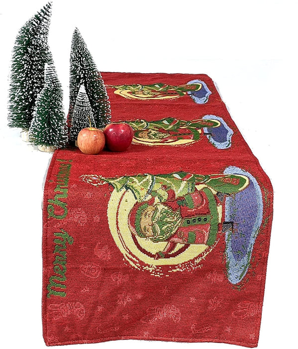DaDa Bedding Red Santa Claus Christmas Tree Woven Tapestry Dining Table Runner (17615)