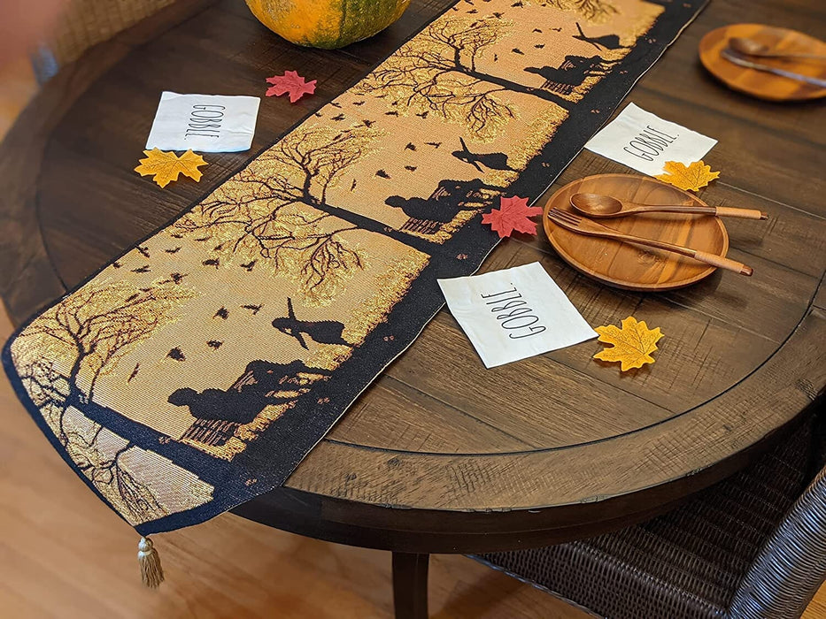 DaDalogy Autumn Birds Family Gathering Woven Tapestry Dining Table Runner (18198)
