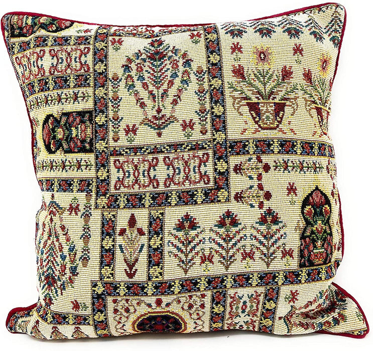 DaDalogy Bedding Light White Mughal Floral Botanical Cottage Fleur Tapestry Throw Pillow Covers 16" (18196)