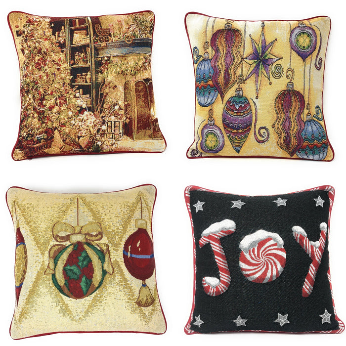 DaDa Bedding Set of 4 Pieces - Elegant Christmas Holiday Tapestry Throw Pillow Covers Bundle Pack - 16" x 16" - DaDa Bedding Collection