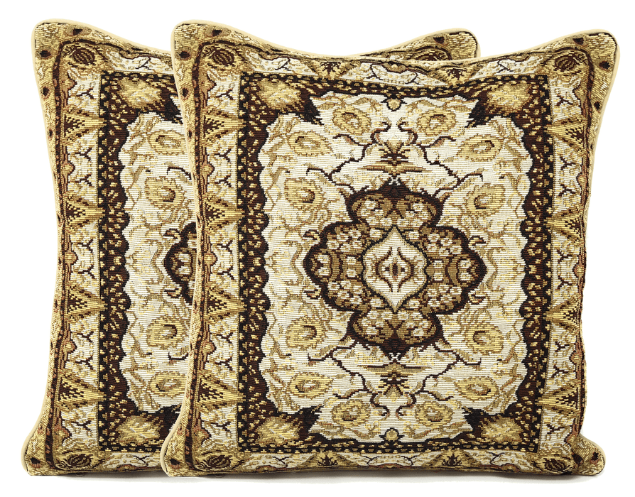 CUSHION COVER - DaDa Bedding Elegant Golden Opulence Floral Damask Tapestry Throw Pillow Covers 16" (18119) - DaDa Bedding Collection