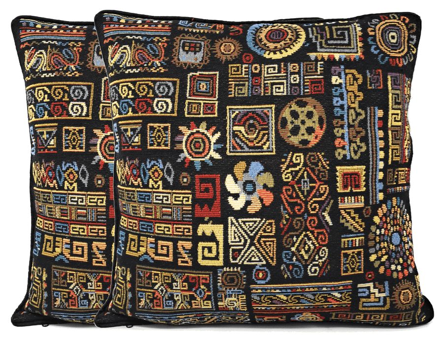 CUSHION COVER - DaDa Bedding Ethnic Ornaments Geometric Black Tapestry Throw Pillow Covers 16" (18118) - DaDa Bedding Collection