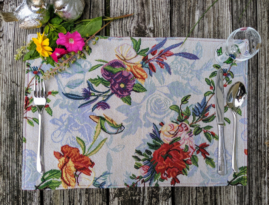 Placemat - DaDa Bedding Tropical Paradise Birds Floral Placemats, Set of 4 Tapestry 13” x 19” (18116) - DaDa Bedding Collection