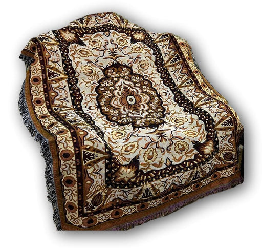 DaDa Bedding Elegant Tapestry Throw Blanket, Golden Persian Style Rug Ornate Floral - 50” x 60” (7175) - DaDa Bedding Collection