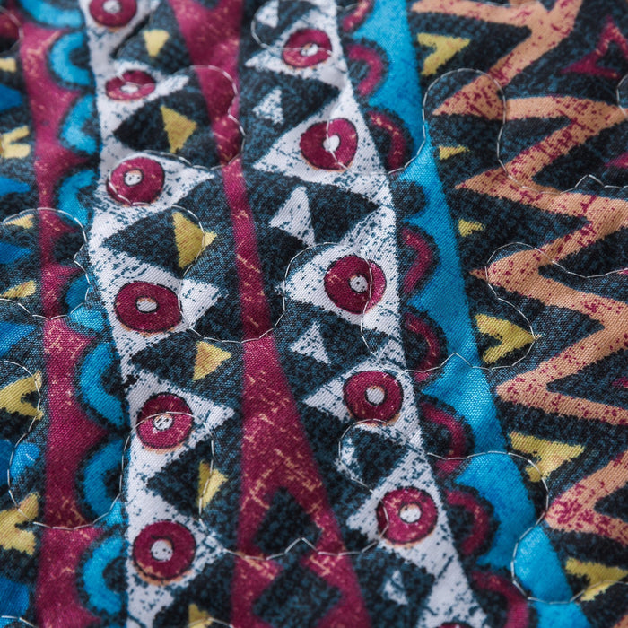 DaDa Bedding Farmhouse Bohemian Native Rustic Navy Blue Geometric Diamond Shapes Bedspread Set (KSX-001) - DaDa Bedding Collection