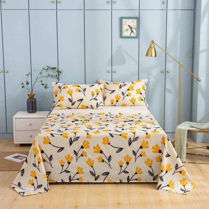 DaDa Bed in a Bag Bundle Set - Yellow Fleur Botanical Ivory Tan Floral Bedding Set (18112) - DaDa Bedding Collection