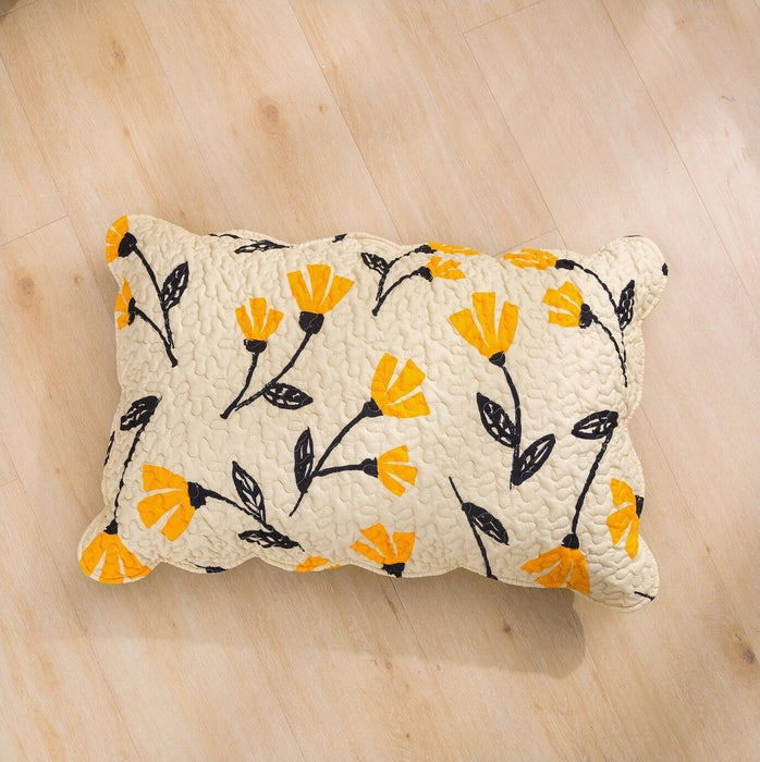 DaDalogy Bedding Yellow Fleur Floral Golden Orange Ivory Botanical Quilted Scalloped Pillow Sham (18112)