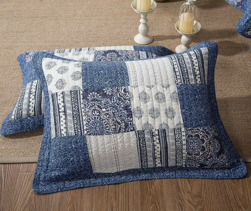 DaDa Bedding Denim Blue Elegance Floral Patchwork Farmhouse Pillow Sham (JHW660)