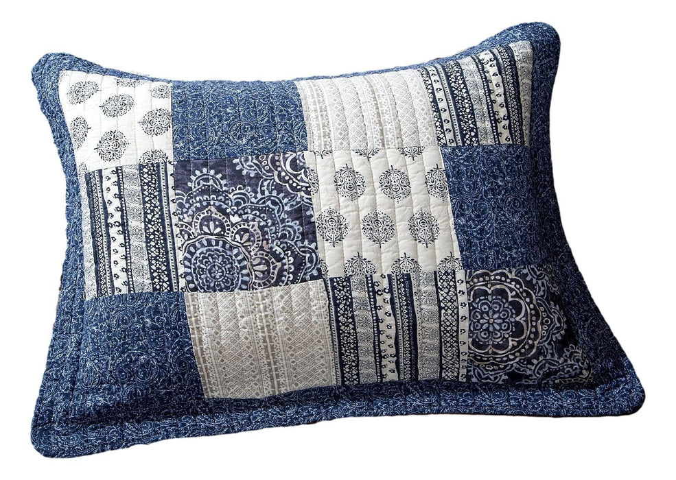 DaDa Bedding Denim Blue Elegance Floral Patchwork Farmhouse Pillow Sham (JHW660) - DaDa Bedding Collection