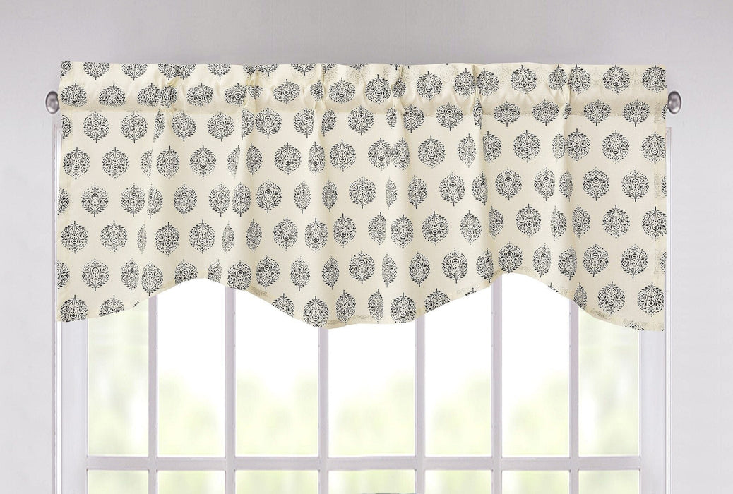 DaDa Bedding Ivory Blue Elegance Mini Medallions Floral Window Curtain Valance - 18" x 52" (JHW-660) - DaDa Bedding Collection
