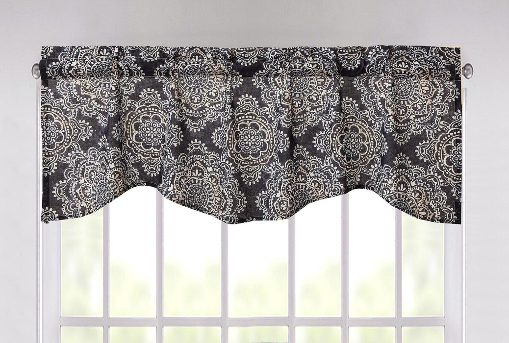 DaDa Bedding Navy Blue Bohemian Elegance Medallions Floral Window Curtain Valance - 18" x 52" (JHW-660)