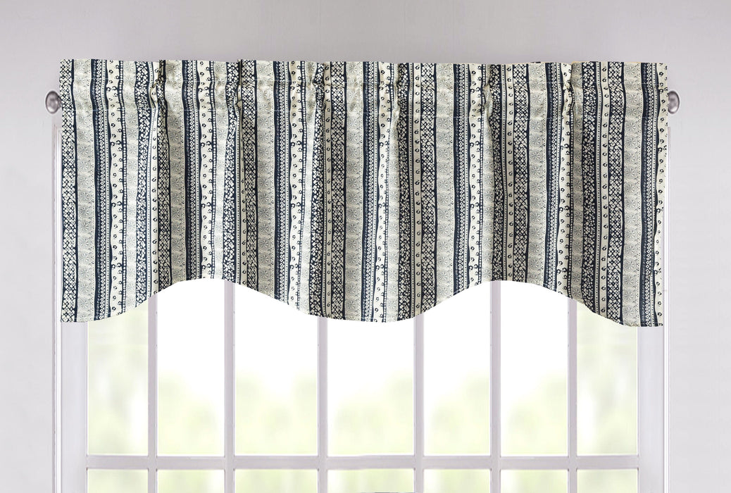 DaDa Bedding Denim Blue Elegance Striped Floral Window Curtain Valance - 18" x 52" (JHW-660)