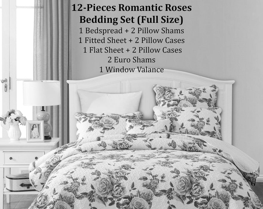 DaDa Bedding Bed in a Bag Bundle Set - Romantic Roses Lovely Blooming Floral Bedding Set (JHW-879) - DaDa Bedding Collection