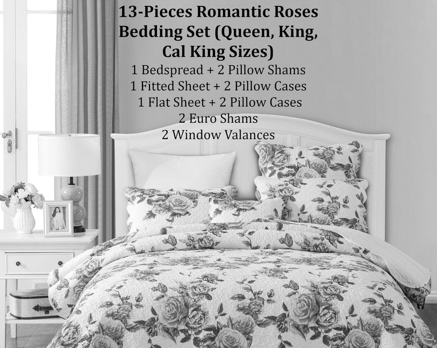 DaDa Bedding Bed in a Bag Bundle Set - Romantic Roses Lovely Blooming Floral Bedding Set (JHW-879) - DaDa Bedding Collection
