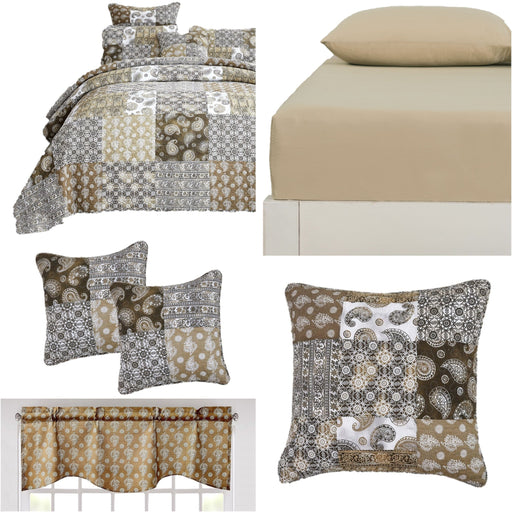 DaDalogy Bedding Bed in a Bag Bundle Set - Bohemian Paisley Dreams Floral Olive Brown Patchwork Bedspread Set (JHW885) - DaDa Bedding Collection
