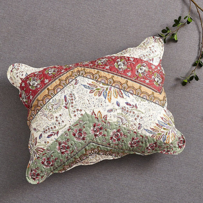 DaDa Bedding Bohemian Cranberry Sage Chevron Patchwork Floral Pillow Sham (JHW924)