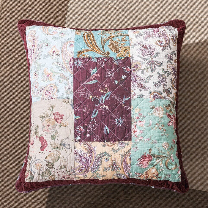 DaDa Bedding Patchwork Burgundy Red Velvet Floral Euro Pillow Cover, 26" x 26" (JHW-868)