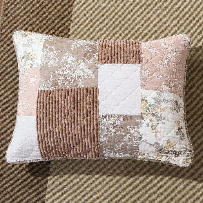 DaDa Bedding Patchwork Vintage Muted Dusty Rose Taupe & Tan Beige Brown Floral - King Size Pillow Sham 20" x 36" (JHW866)
