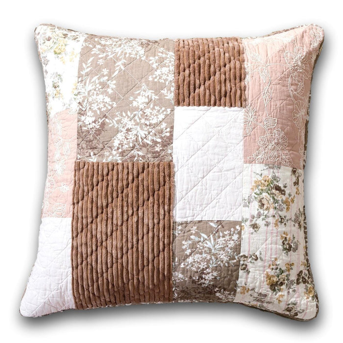 DaDa Bedding Vintage Patchwork Dusty Rose Taupe & Tan Beige Brown Floral Euro Pillow Sham Cover, 26" x 26" (JHW866) - DaDa Bedding Collection