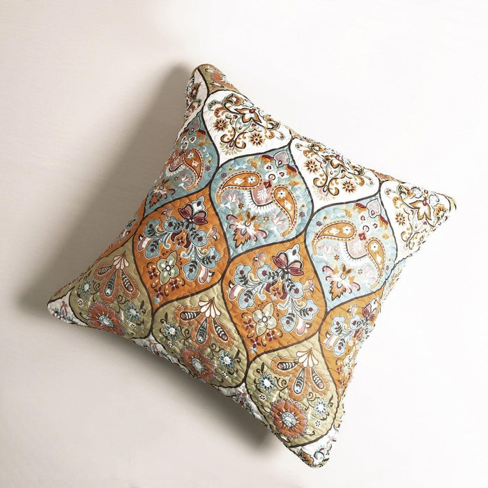 DaDa Bedding Bohemian Floral Paisley Garden Coral Teal Quilted Bedspread Set (LH1403) - DaDa Bedding Collection