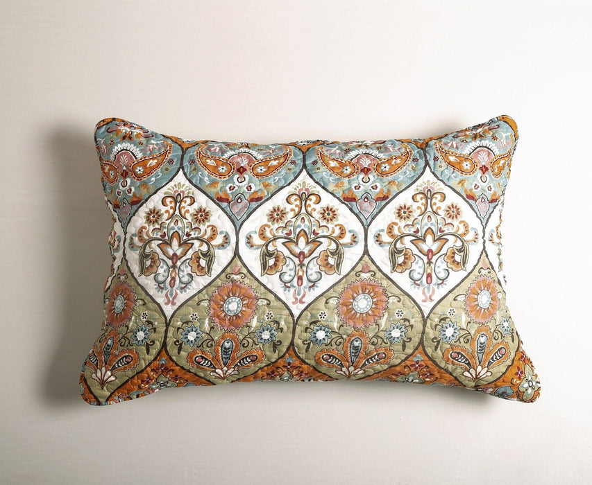 DaDa Bedding Bohemian Floral Paisley Garden Coral Teal Quilted Bedspread Set (LH1403) - DaDa Bedding Collection