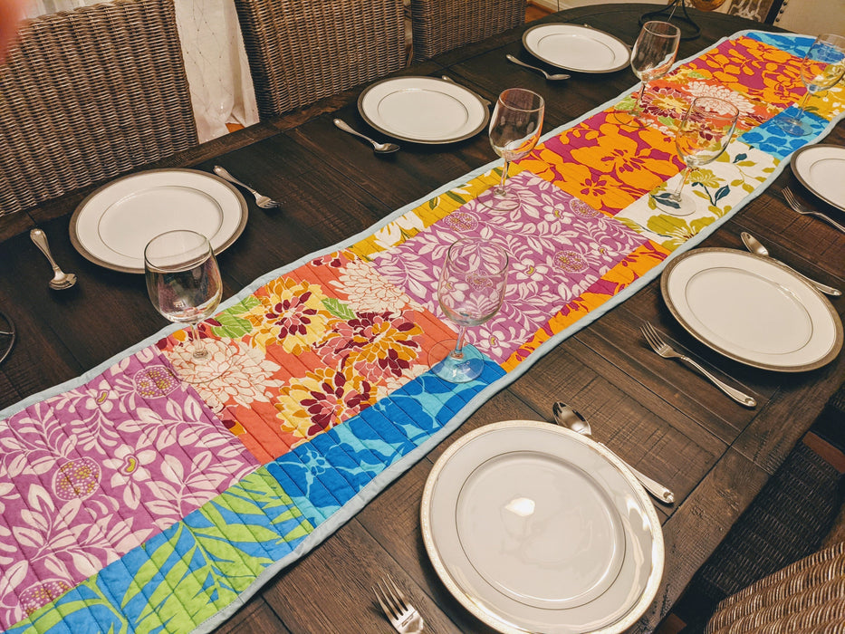 DaDalogy Bedding Hand-Made Tropical Sunrise Floral Garden Quilted Patchwork Table Runner - 15" x 97" Size