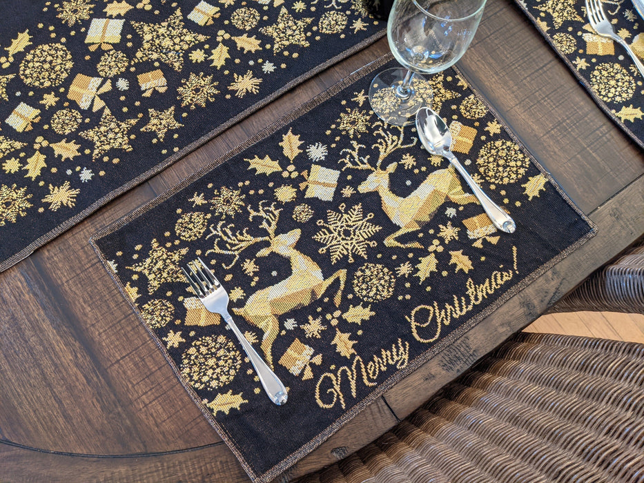 DaDa Bedding Set of 4-Pieces Magical Golden Reindeer Woven Tapestry Dining Table Placemats 13” x 19”