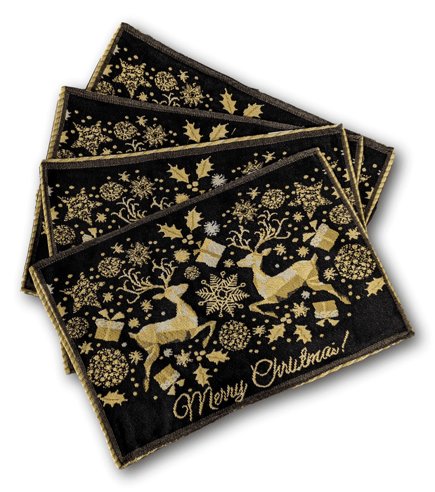 DaDa Bedding Set of 4-Pieces Magical Golden Reindeer Woven Tapestry Dining Table Placemats 13” x 19” - DaDa Bedding Collection