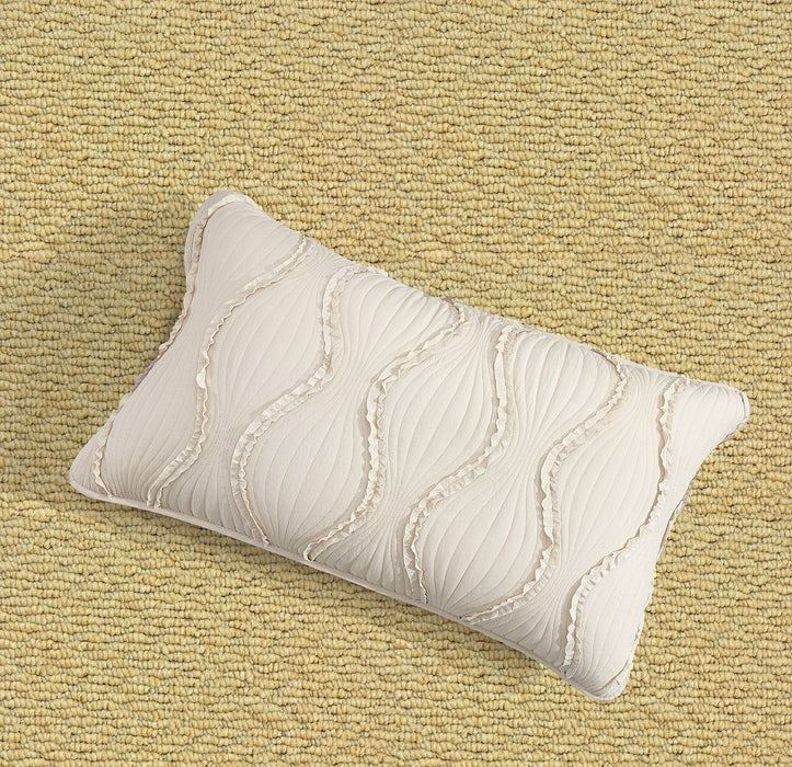 DaDa Bedding Soft Charming French Country Ruffles Quilted Cotton Bedspread Set - Ivory Cream Tan (JHW873) - DaDa Bedding Collection