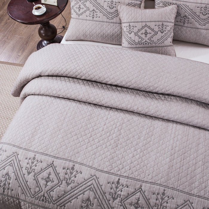 Bedspread - DaDa Bedding Elegant Fair Isle Purple Grey Yarn Dyed Quilted Coverlet Bedspread Set (JHW866) - DaDa Bedding Collection
