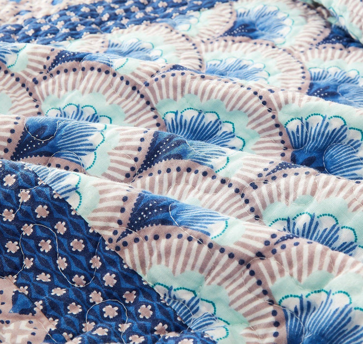 DaDa Bedding Mediterranean Blue Mint Green Patchwork Quilted Bedspread Set (JHW-884) - DaDa Bedding Collection