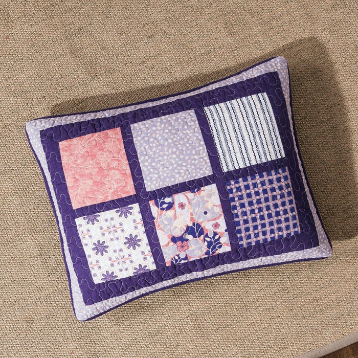 DaDa Bedding Peachy Pink Floral Blossoms Plum Purple Patchwork Quilted Bedspread Set - Designed in USA (JHW877) - DaDa Bedding Collection